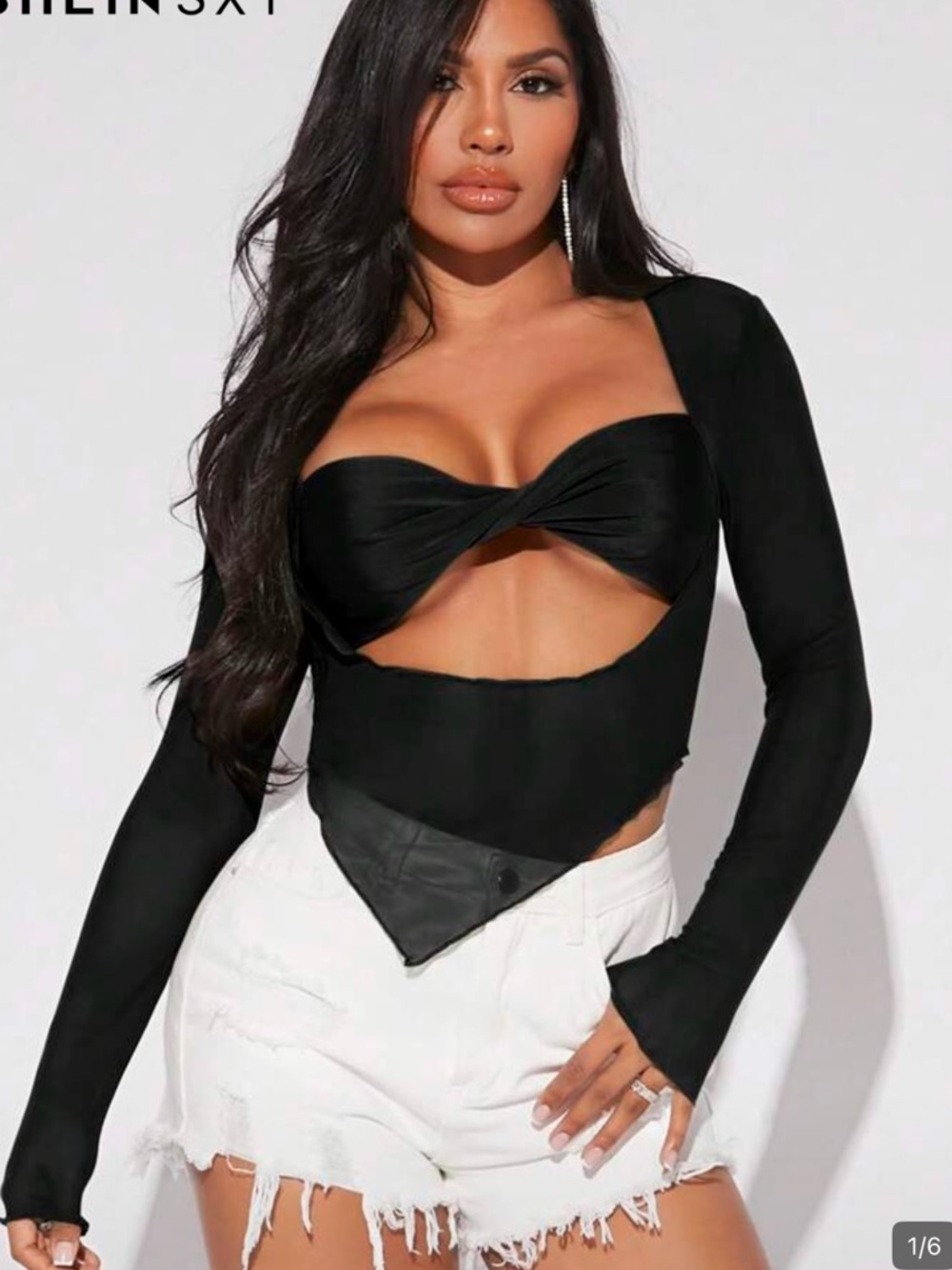 SHEIN Black Twist Cut-Out Long Sleeve Crop Top